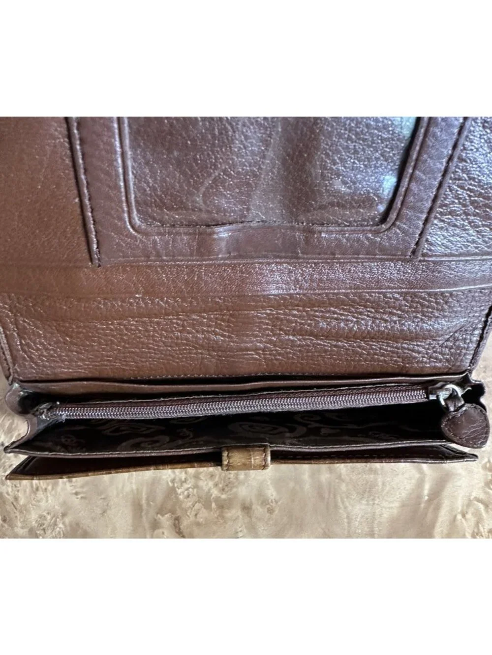 Brighton Brown Leather Croc Embossed Heart Charm Organizer Wallet